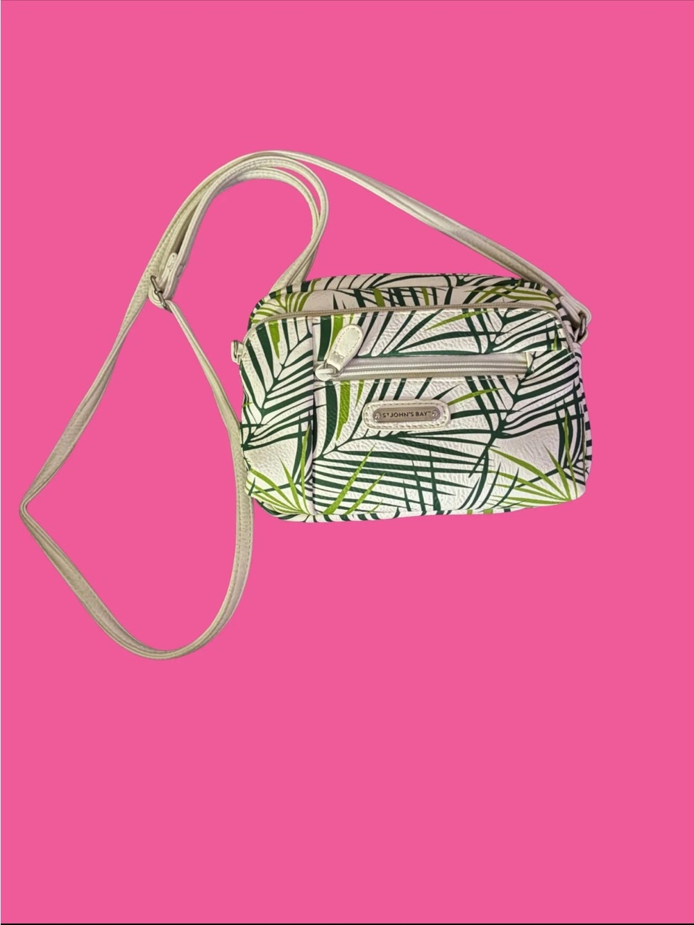 NWT St. John's Bay White & Green Tropical Palm Mini Crossbody Bag